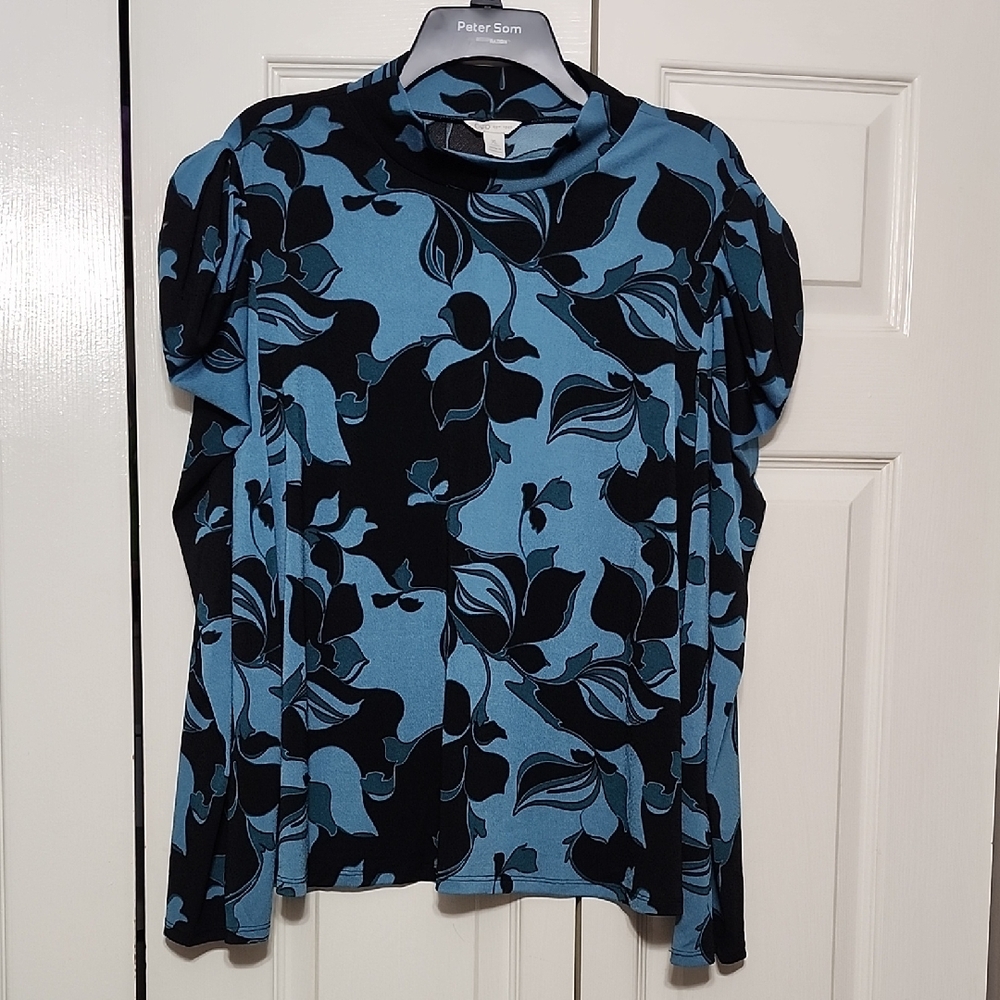 Cato Blue and Black Floral Blouse
